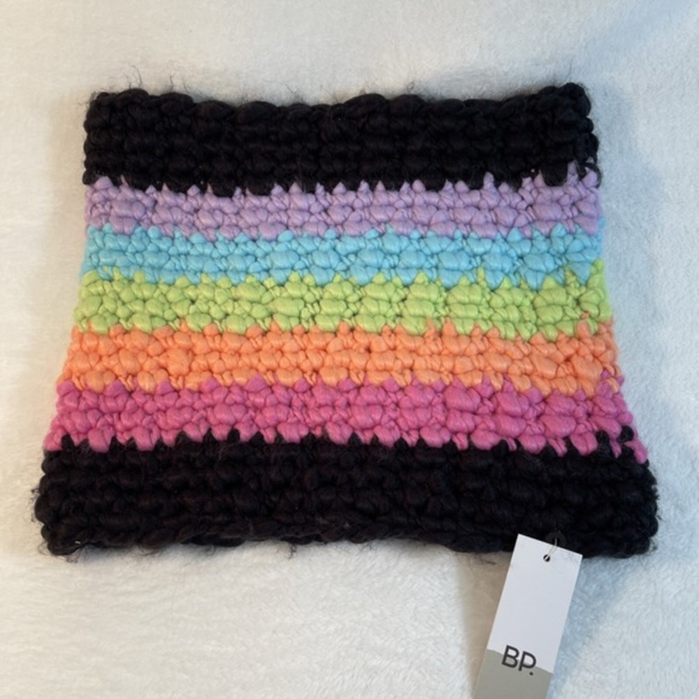 BP Nordstrom Striped Artsy Rainbow Warm Cowl Chunky Knit Snood Scarf NWT‎ *READ